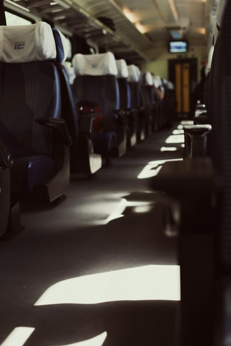 a row of empty seats in an airplane